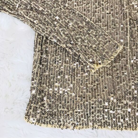 FREE PEOPLE Gold Rush Sequin Long Sleeve Top Tee Metallic Party Size Small New - Picture 9 of 12